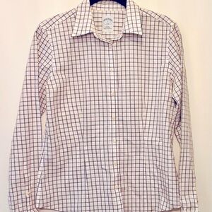 Brooks Brothers Women's  Sz 2 Fitted Buttondown Shirt Black Tan Plaid